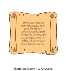 Parchment scroll with text. Cartoon style. Vector illustration.
