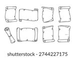 Parchment scrolls paper old outline doodle vector illustration
