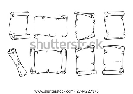 Parchment scrolls paper old outline doodle vector illustration