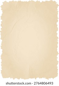 Parchment sheet with rough deckle border and subtle crease texture in a clean layout. Evokes heritage, antique document, and blank manuscript for message or map. Cartoon vector illustration.