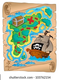 Parchment with treasure map 2 - vector illustration.