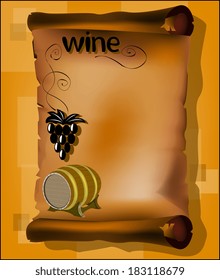 Parchment with vine and wine barrel
