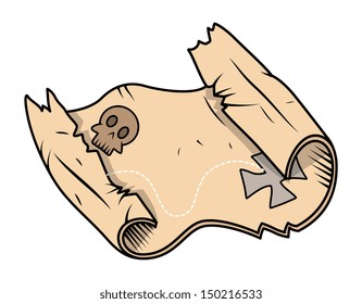 Parchment Vintage Pirate Map - Vector Cartoon Illustration