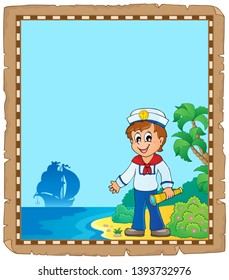 Parchment with young sailor - eps10 vector illustration.