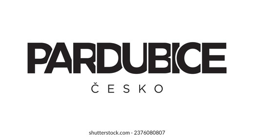 Pardubice in the Czech emblem for print and web. Design features geometric style, vector illustration with bold typography in modern font. Graphic slogan lettering isolated on white background.