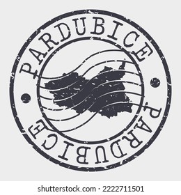 Pardubice, Czech Stamp Travel Passport. Design Retro Symbol Country. Old Vintage Postmark.