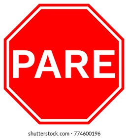 PARE stop sign in red octagon. Vector icon.