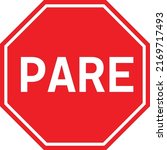 Pare traffic sign on white background. PARE stop sign. the Portuguese translation for stop. flat style.