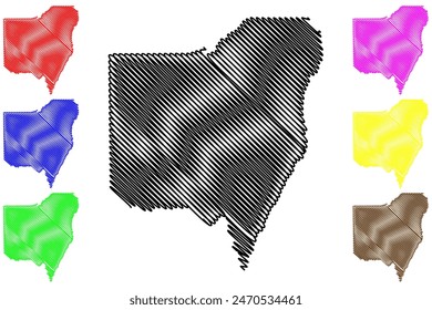 Parecis municipio (Estado de Rondonia o Rondonia, RO, Municipios de Brasil, República Federativa de Brasil) mapa Ilustración vectorial, dibujo a mano alzada Parecis mapa