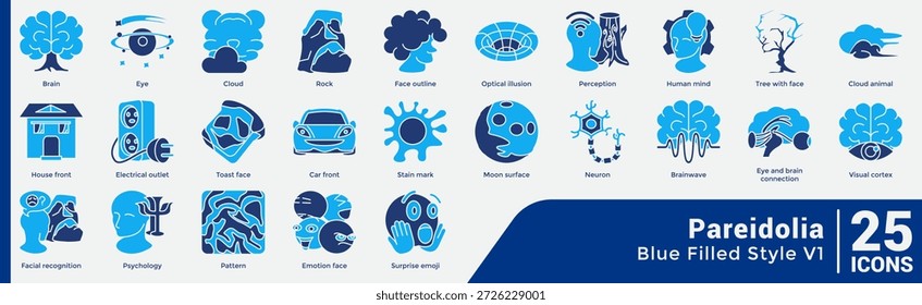 Pareidolia Concept Bundle offers 25 icons exploring perception, illusion, and imagination in creative visual design. Dualtone style.
