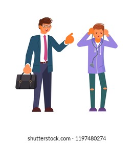 Parent Adolescent conflict concept. Father teaches his son teenager. Vector illustration eps 10