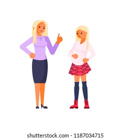 Parent Adolescent conflict concept. Mother scold to pregnant daughter teeneger. Vector illustration eps 10