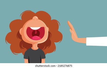 
Parent Asking Screaming Child to Stop Vector Cartoon Illustration. Unhappy little girl yelling at her parents denying her wishes 
