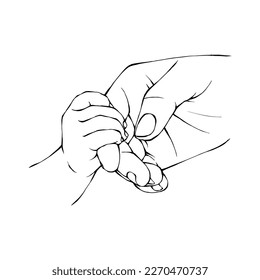 Parent and Baby Holding Hand, Hand Drawn Illustration, Isolated Vector