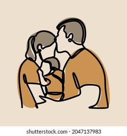 Parent and baby oneline continuous line art premium vector set
