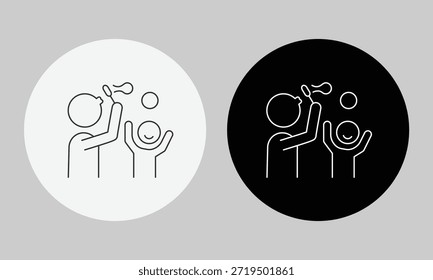 Bolhas de sopro pai para criança feliz ícone que representa a atividade de ligação brincalhão da família e a infância Joy Vetor ilustração