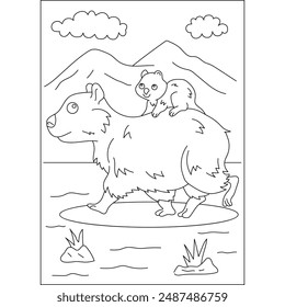 parent capybara chilling coloring book page for kids or grown adults coloring book mindful relaxation activity