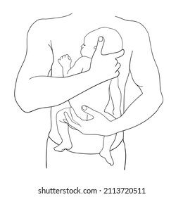 Parent and child. Best dad ever line art. Newborn baby line art illustration on white background. Father and son. Motherhood life. First birthday