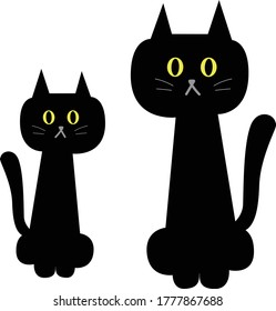 Parent and child of black cat. Vector illustration isolated on white background.