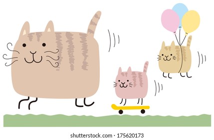 Parent and child cats 