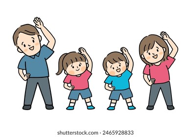 Parent and child doing warm-up exercises.