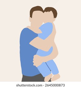 Parent and Child Embracing in Blue Shirts Symbolizing Love and Care