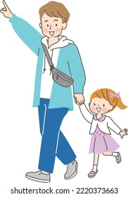 Parent and child going shopping vector illustration