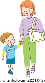 Parent and child going shopping vector illustration