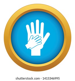 Parent and child hands together icon blue vector isolated on white background for any design