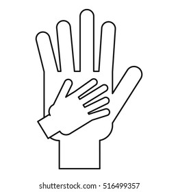 Parent and child hands together icon. Outline illustration of parent and child hands vector icon for web design