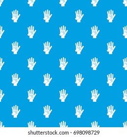 Parent and child hands together pattern repeat seamless in blue color for any design. Vector geometric illustration