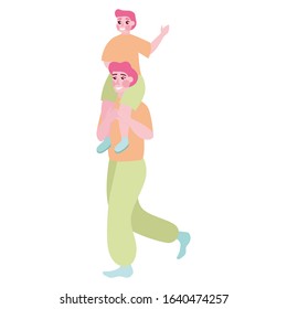 Parent and child. Happy man and kid spend time together. Father holding his child. Kid playing with parent. Isolated illustration in cartoon style