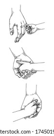 Parent and Child Holding Hand, Hand Drawn Illustration, Monochrome Isolated Vector