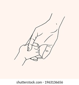 Parent and Child Holding Hand, Hand Drawn Illustration, Isolated Vector