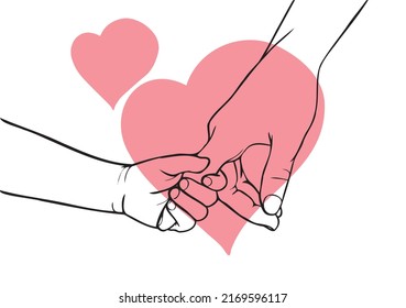 Parent and Child Holding Hand, Hand Drawn Illustration, Isolated Vector. Father and Mother's Love.