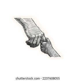 Parent and Child Holding Hand, Hand Drawn Illustration, Isolated Vector