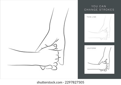 Parent and Child Holding Hand, Hand Drawn Illustration, Isolated Vector