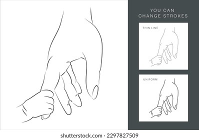 Parent and Child Holding Hand, Hand Drawn Illustration, Isolated Vector