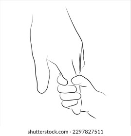 Parent and Child Holding Hand, Hand Drawn Illustration, Isolated Vector