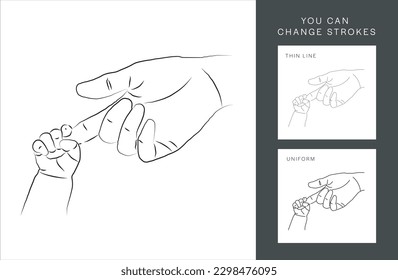 Parent and Child Holding Hand, Hand Drawn Illustration, Isolated Vector