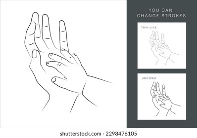 Parent and Child Holding Hand, Hand Drawn Illustration, Isolated Vector