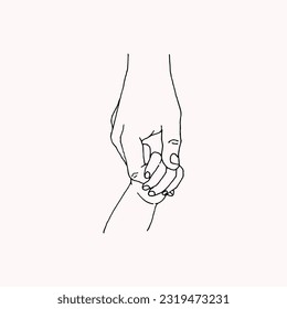 Parent and Child Holding Hand, Hand Drawn Illustration, Isolated Vector