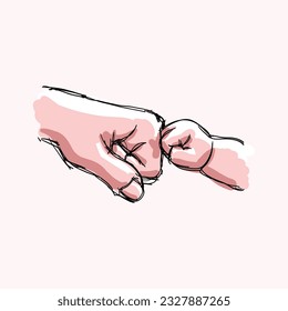 Parent and Child Holding Hand, Hand Drawn Illustration, Isolated Vector