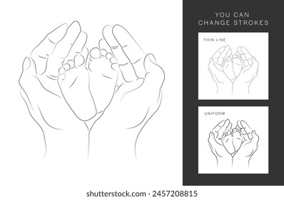 Eltern- und Kinderhand haltende, handgezeichnete Illustration, isolierte Vektorgrafik	
