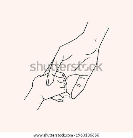 Parent and Child Holding Hand, Hand Drawn Illustration, Isolated Vector