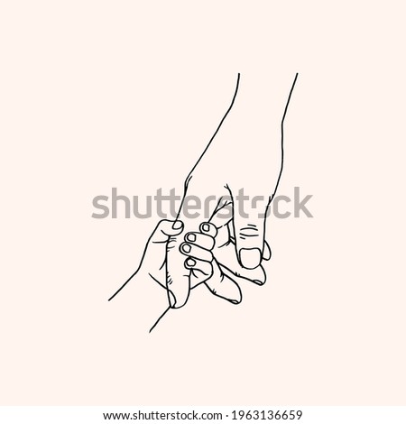 Parent and Child Holding Hand, Hand Drawn Illustration, Isolated Vector