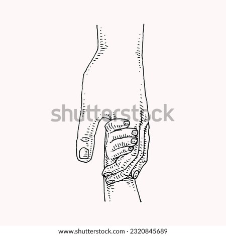 Parent and Child Holding Hand, Hand Drawn Illustration, Isolated Vector