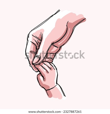 Parent and Child Holding Hand, Hand Drawn Illustration, Isolated Vector