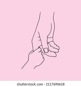 Parent and child holding hand line art