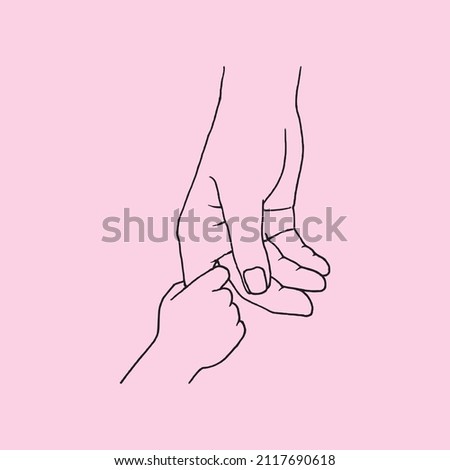 Parent and child holding hand line art